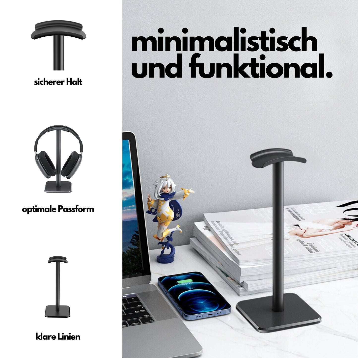 DIVID® Kopfhörer Stand Rund | Gaming Kopfhörer Ständer | Over Ear Kopfhörer Stand| Gewichteter Standfuß| Headset Halterung