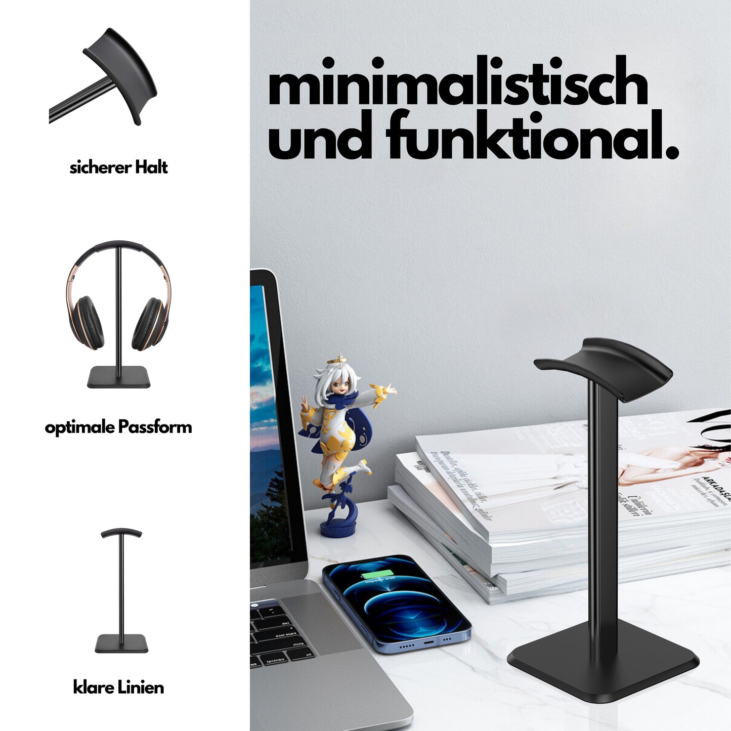 DIVID® Kopfhörer Stand Flach | Gaming Kopfhörer Ständer | Over Ear Kopfhörer Stand| Gewichteter Standfuß| Headset Halterung (Kopie)