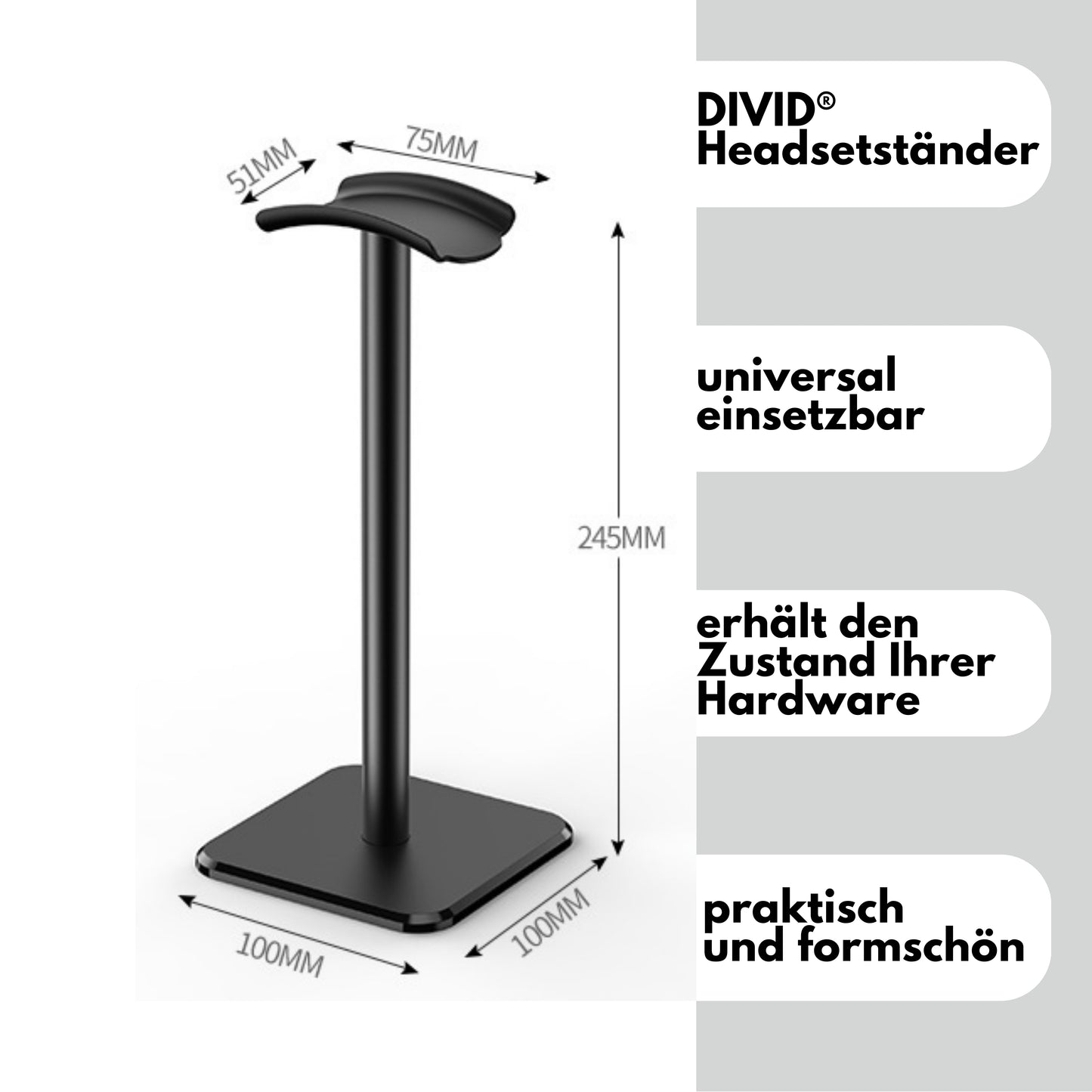 DIVID® Kopfhörer Stand Rund | Gaming Kopfhörer Ständer | Over Ear Kopfhörer Stand| Gewichteter Standfuß| Headset Halterung
