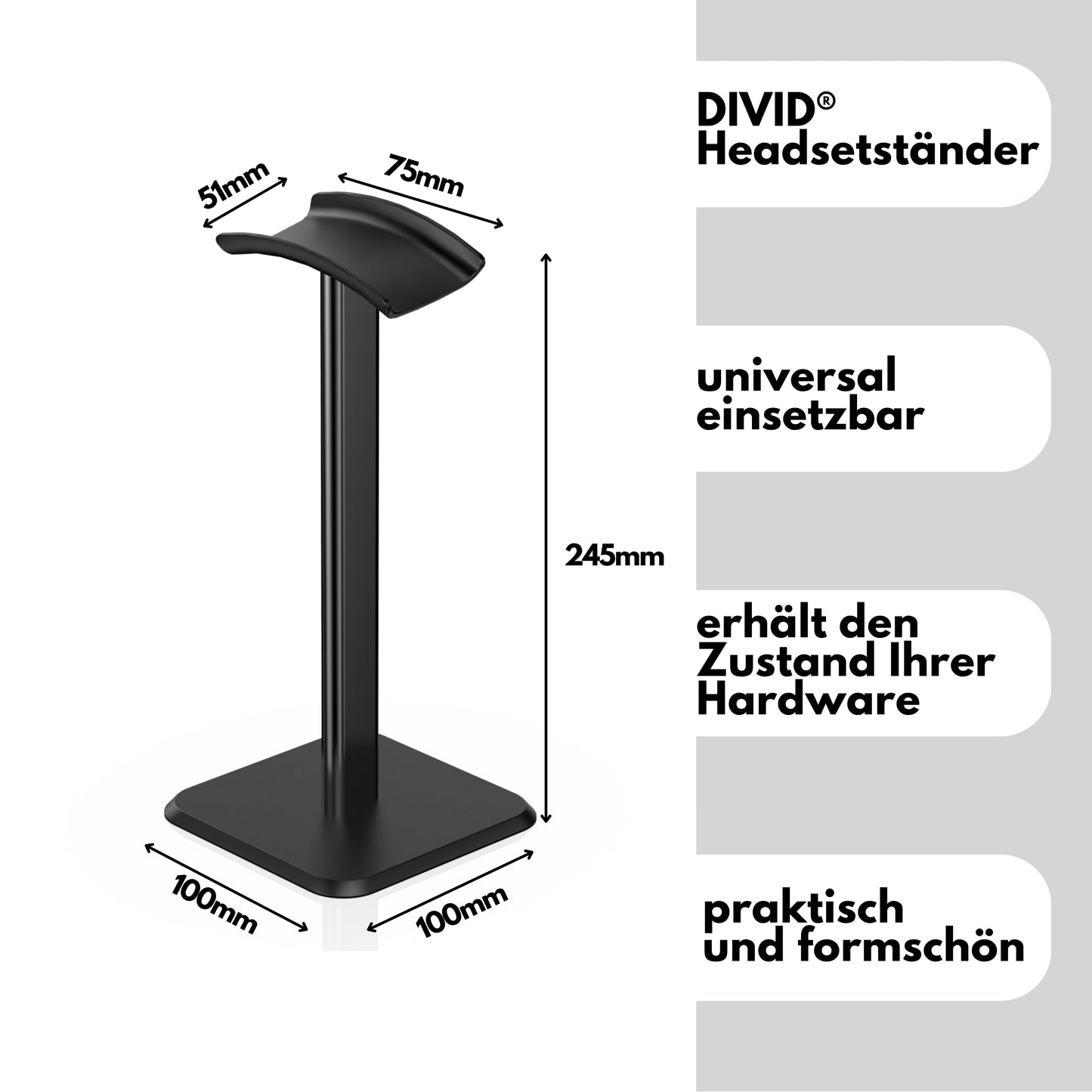 DIVID® Kopfhörer Stand Flach | Gaming Kopfhörer Ständer | Over Ear Kopfhörer Stand| Gewichteter Standfuß| Headset Halterung (Kopie)