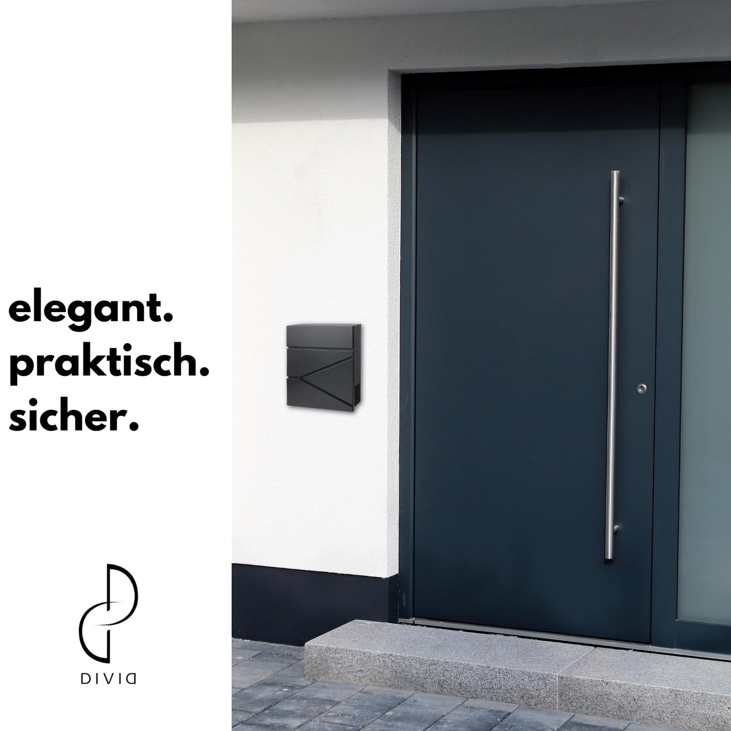 DIVID® Briefkasten (DIV-304) in Modernem Design| Wandmontage inkl Schrauben und Dübel | Wandbriefkasten inkl. 2 Schlüssel | Moderner Briefkasten zum abschließen | Edelstahl