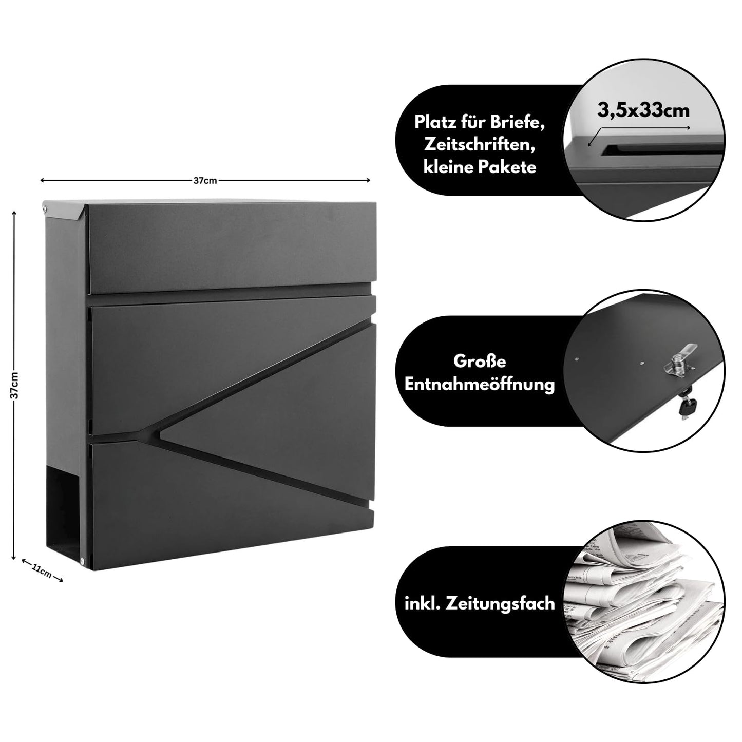 DIVID® Briefkasten (DIV-304) in Modernem Design| Wandmontage inkl Schrauben und Dübel | Wandbriefkasten inkl. 2 Schlüssel | Moderner Briefkasten zum abschließen | Edelstahl