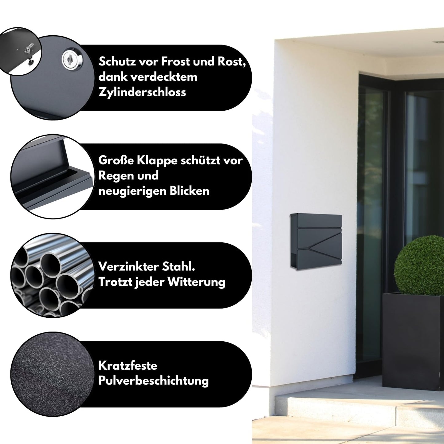 DIVID® Briefkasten (DIV-304) in Modernem Design| Wandmontage inkl Schrauben und Dübel | Wandbriefkasten inkl. 2 Schlüssel | Moderner Briefkasten zum abschließen | Edelstahl