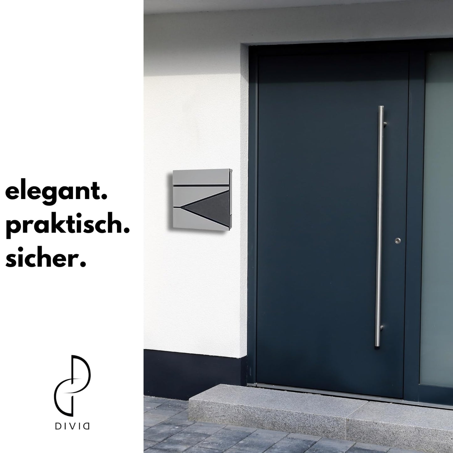 DIVID® Briefkasten (DIV-305) in Modernem Design| Wandmontage inkl Schrauben und Dübel | Wandbriefkasten inkl. 2 Schlüssel | Moderner Briefkasten zum abschließen | Edelstahl