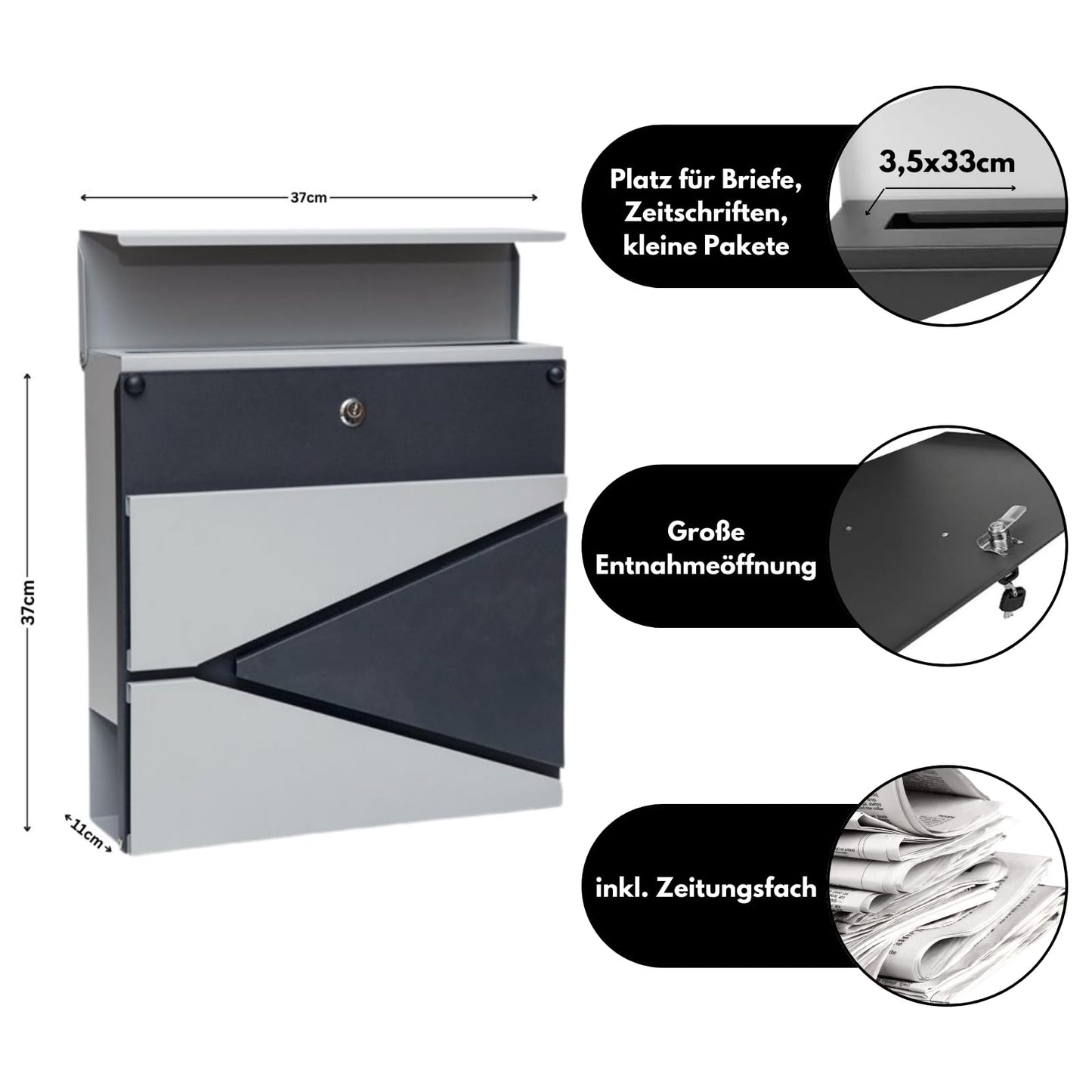 DIVID® Briefkasten (DIV-305) in Modernem Design| Wandmontage inkl Schrauben und Dübel | Wandbriefkasten inkl. 2 Schlüssel | Moderner Briefkasten zum abschließen | Edelstahl