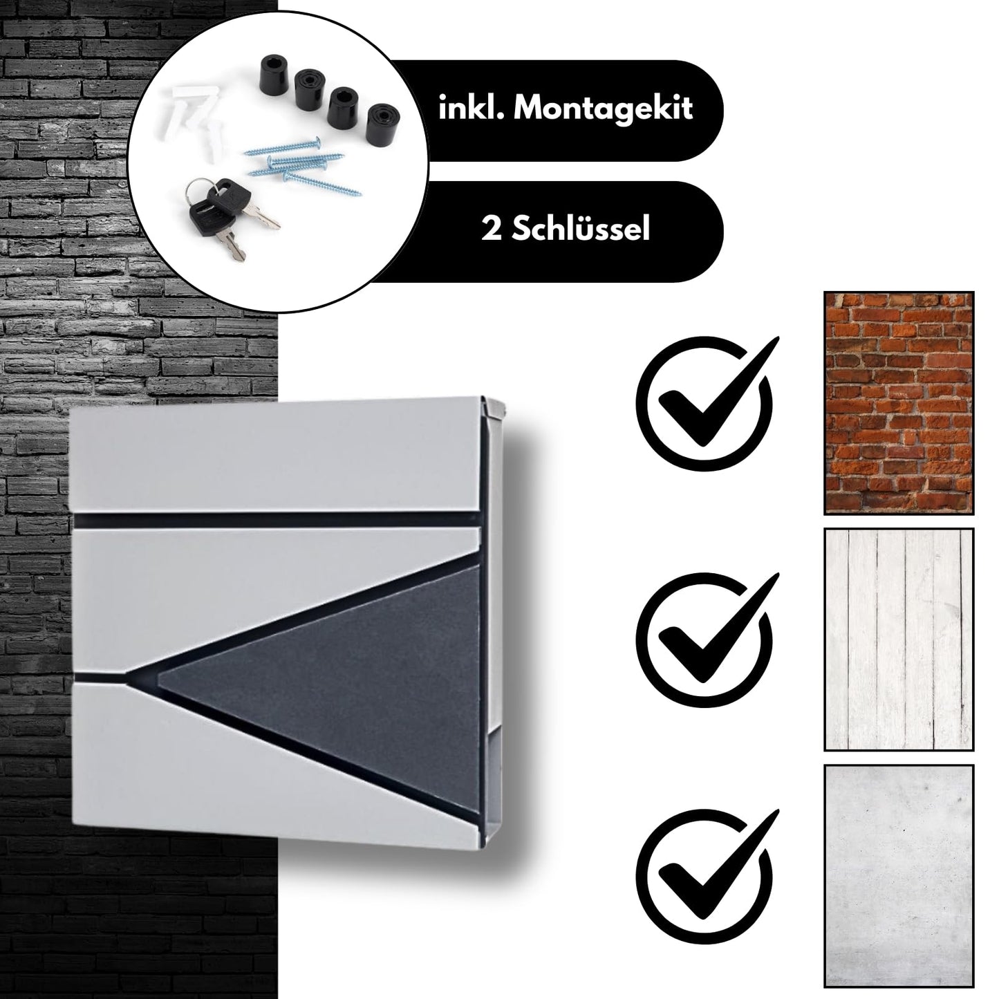 DIVID® Briefkasten (DIV-305) in Modernem Design| Wandmontage inkl Schrauben und Dübel | Wandbriefkasten inkl. 2 Schlüssel | Moderner Briefkasten zum abschließen | Edelstahl