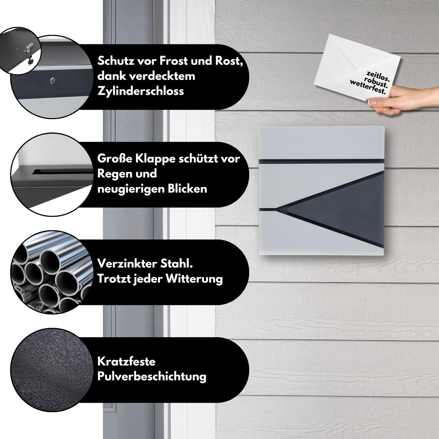 DIVID® Briefkasten (DIV-305) in Modernem Design| Wandmontage inkl Schrauben und Dübel | Wandbriefkasten inkl. 2 Schlüssel | Moderner Briefkasten zum abschließen | Edelstahl