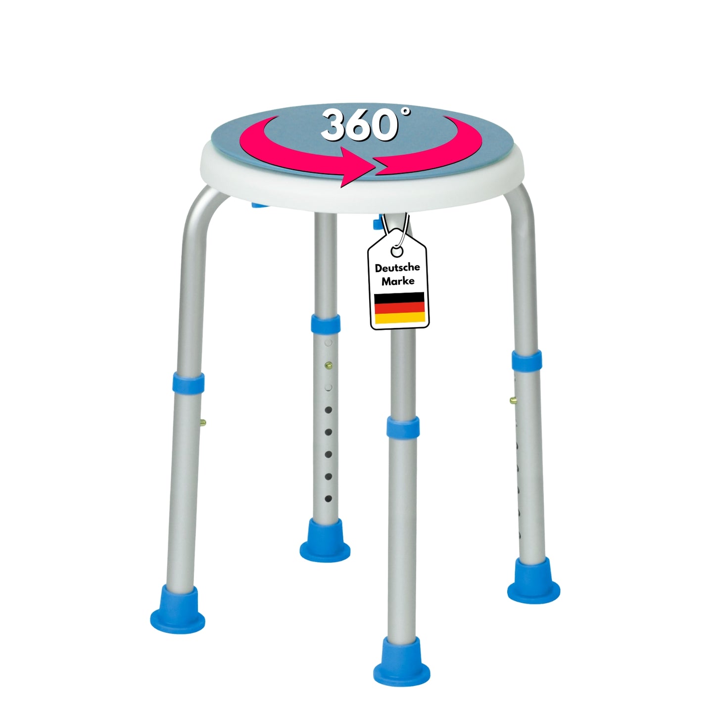 DIVID® Duschhocker DH 001 (S), Duschstuhl, Belastbar 120kg, rutschfeste Gummifüße, Höhenverstellbar, Badhocker mit sicherem Halt, Duschhilfe für Senioren, Duschsitz