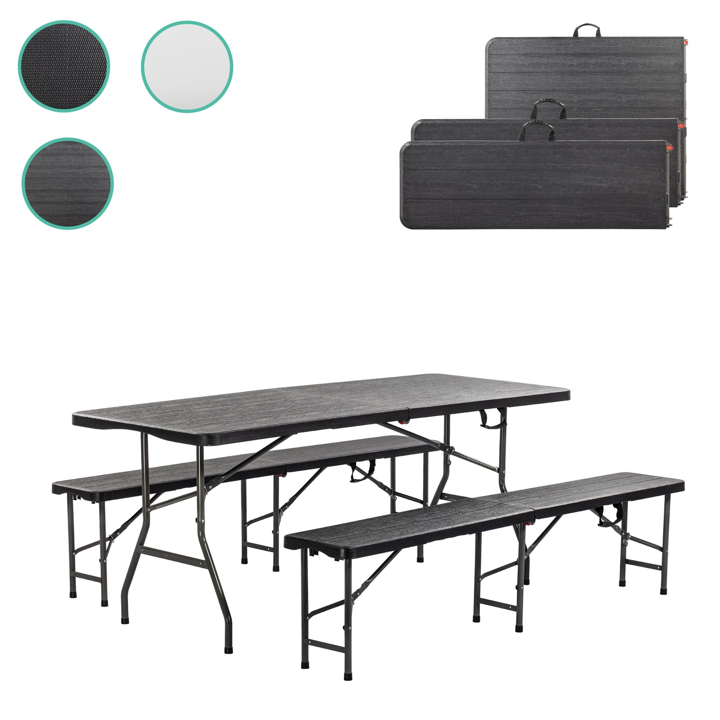 DIVID Bierzeltgarnitur 3-teilges Set|Tisch + 2 Bänke|Für drinnen und draußen|klappbar mit Tragegriffe|Gartentisch