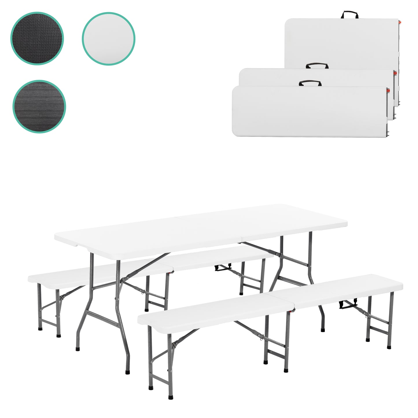 DIVID Bierzeltgarnitur 3-teilges Set|Tisch + 2 Bänke|Für drinnen und draußen|klappbar mit Tragegriffe|Gartentisch