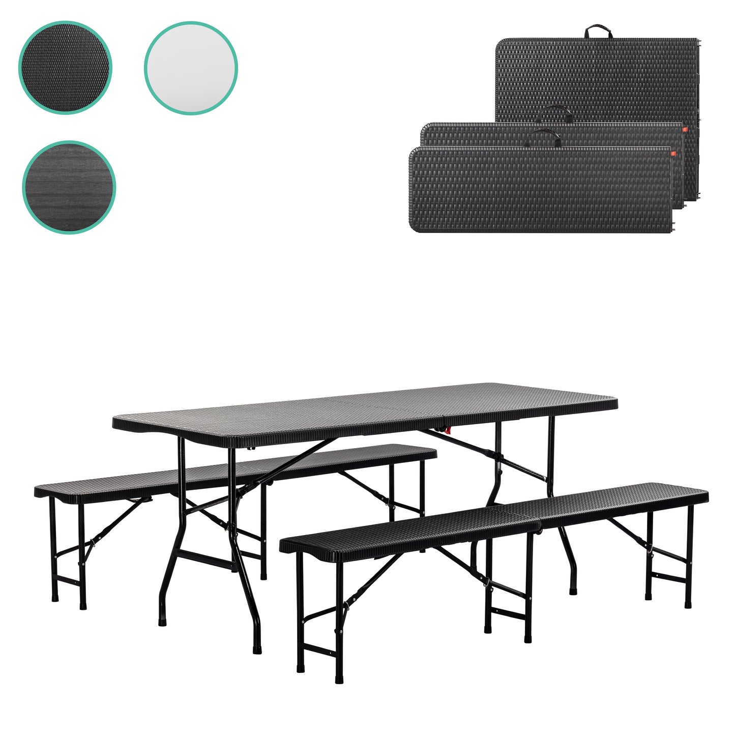 DIVID Bierzeltgarnitur 3-teilges Set|Tisch + 2 Bänke|Für drinnen und draußen|klappbar mit Tragegriffe|Gartentisch