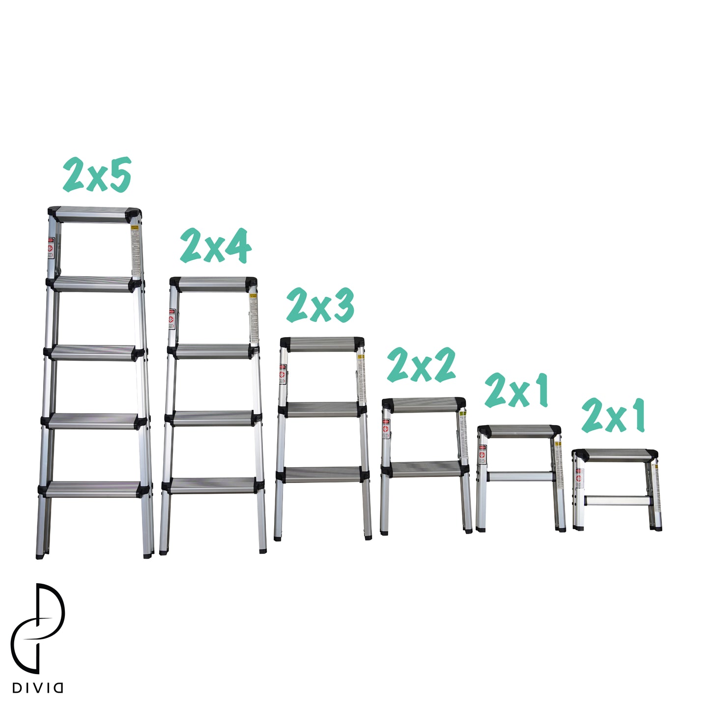 DIVID® Aluminum Klappleiter 2x3, 2x4 oder 2x5 Stufen | Trittleiter | Klappleiter | Mehrzweckleiter | Klappbar | Klapptrittleiter | (2x3)