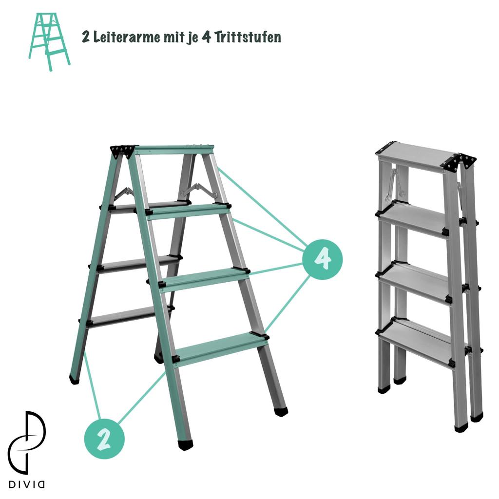 DIVID® Aluminum Klappleiter 2x3, 2x4 oder 2x5 Stufen | Trittleiter | Klappleiter | Mehrzweckleiter | Klappbar | Klapptrittleiter | (2x3)