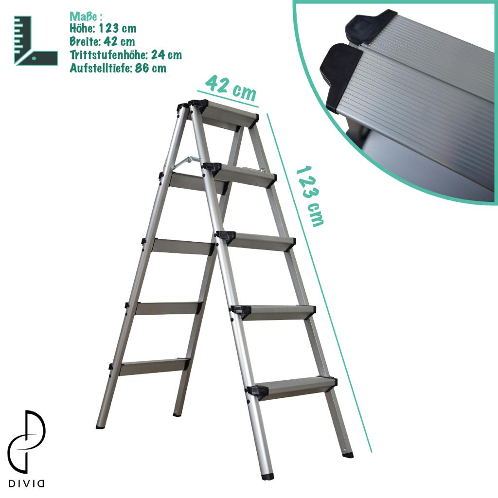 DIVID® Aluminum Klappleiter 2x3, 2x4 oder 2x5 Stufen | Trittleiter | Klappleiter | Mehrzweckleiter | Klappbar | Klapptrittleiter | (2x3)