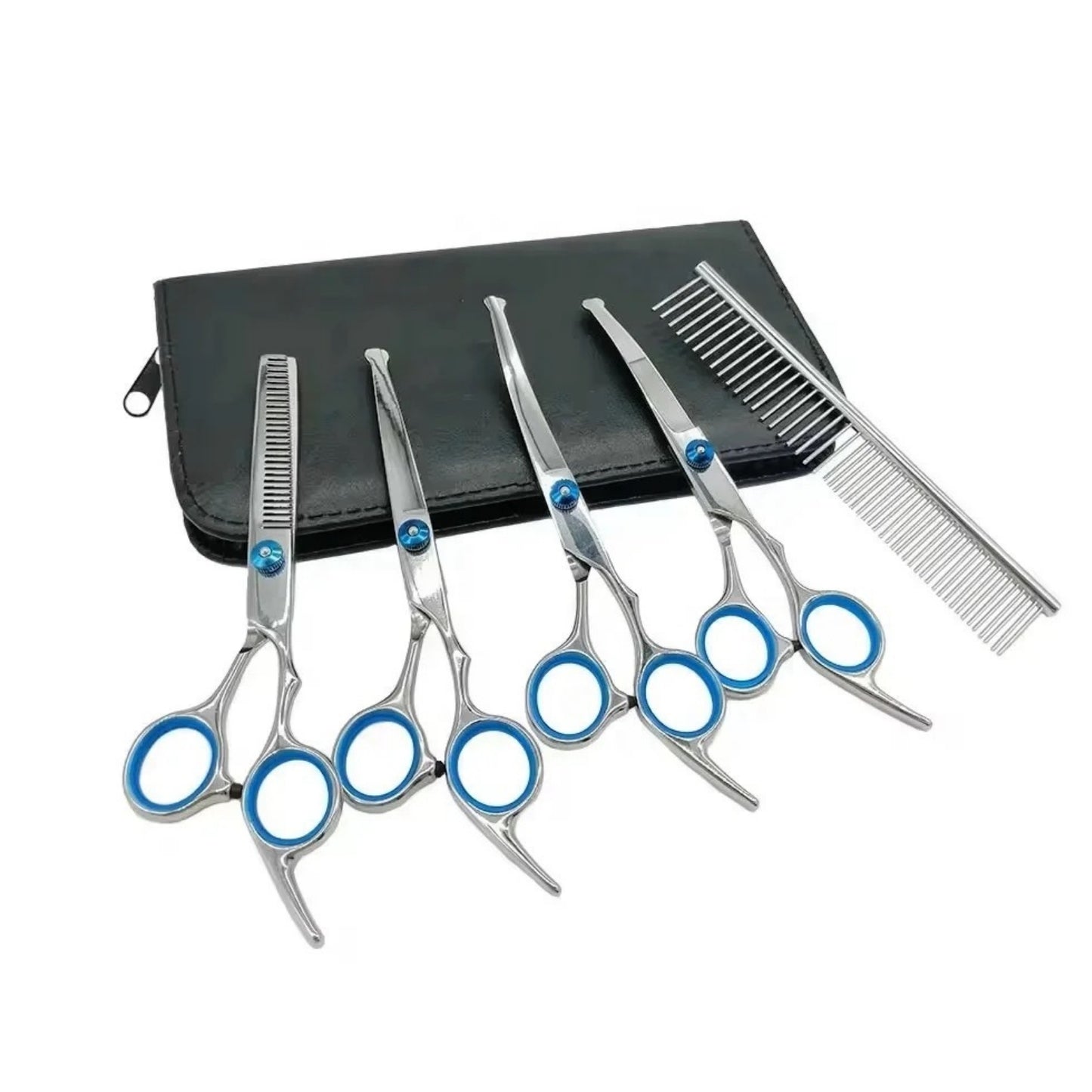PETWERK® Scherenset für Hunde| Profiset inkl Tasche und Kamm| Hundefellpflege| Fellscherenset| 6-Teilig