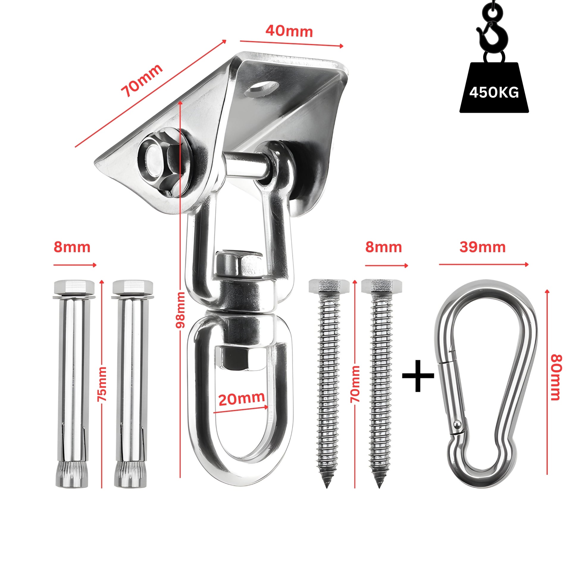 DIVID® Deckenhaken Set| Für Beton und holz| Schwerlast bis zu 450Kg| E