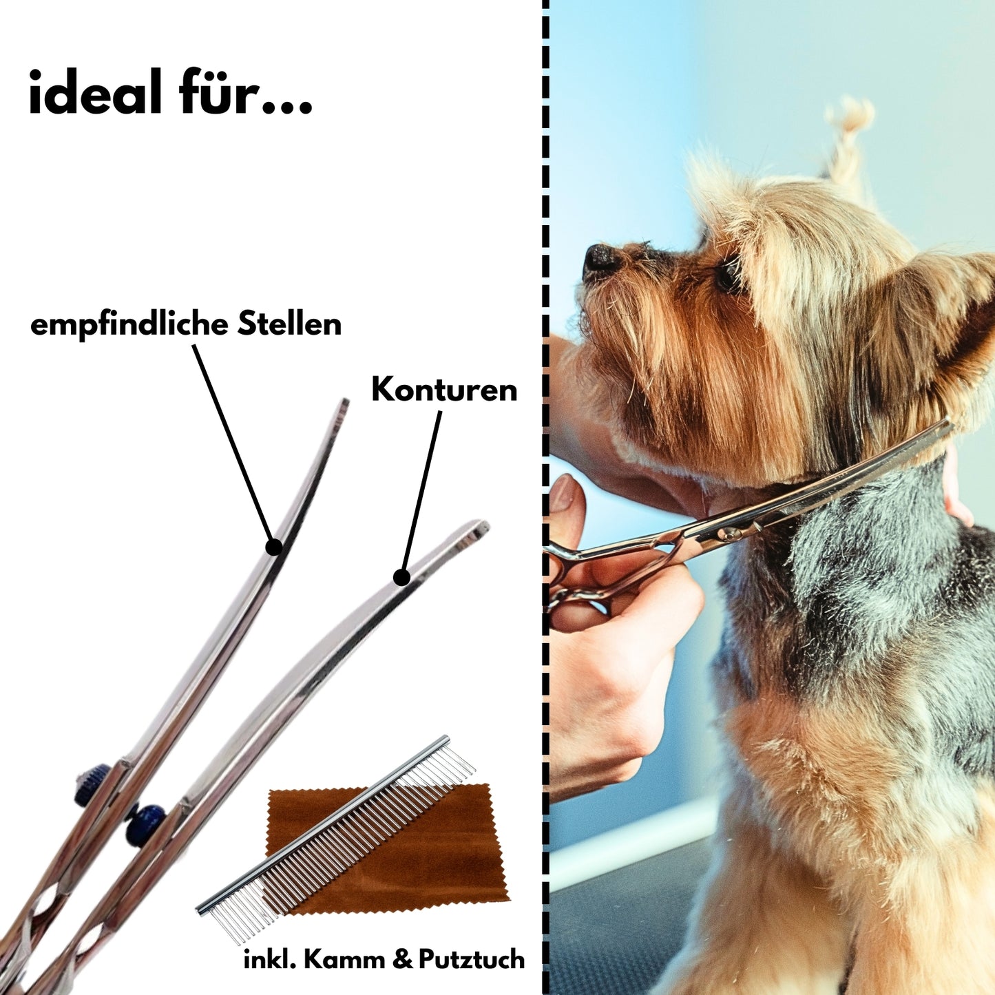 PETWERK® Scherenset für Hunde| Profiset inkl Tasche und Kamm| Hundefellpflege| Fellscherenset| 6-Teilig