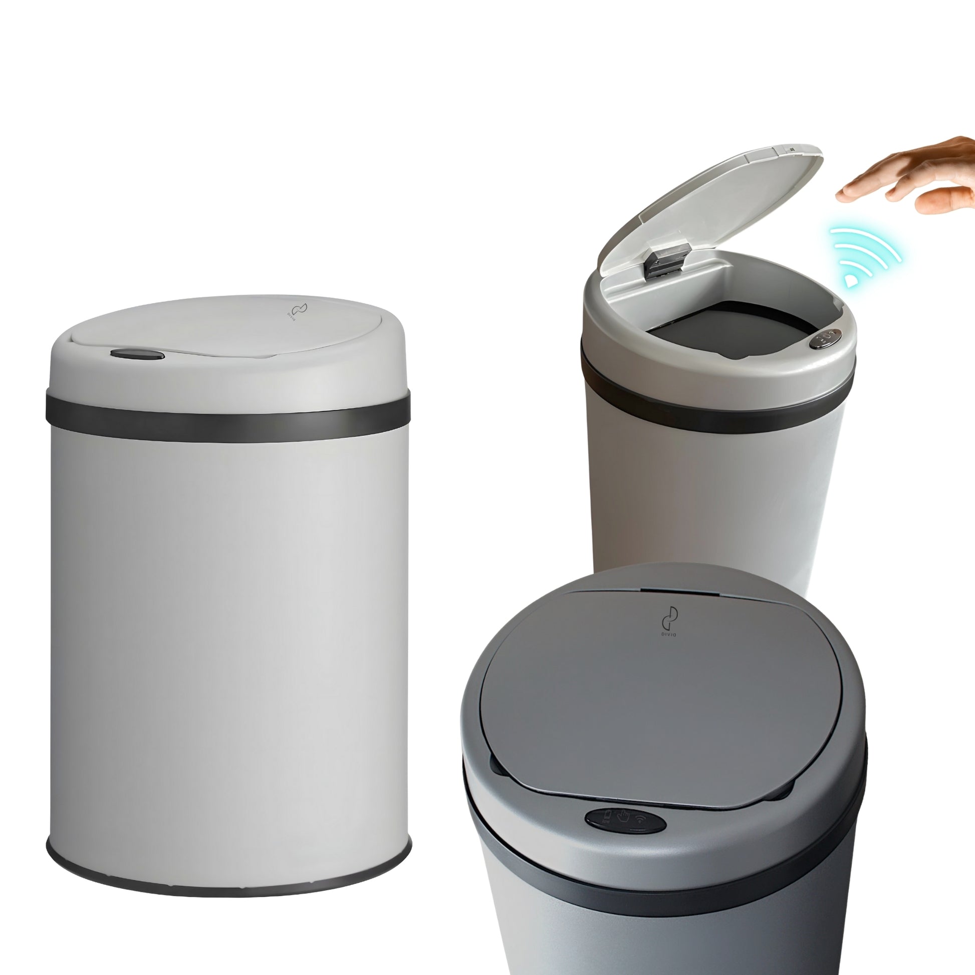 DIVID® Sensor Mülleimer Küche 30L, 40L & 50L | Elektrischer Abfallbehälter | Müllbeutel Klemmring | Bewegungserkennung